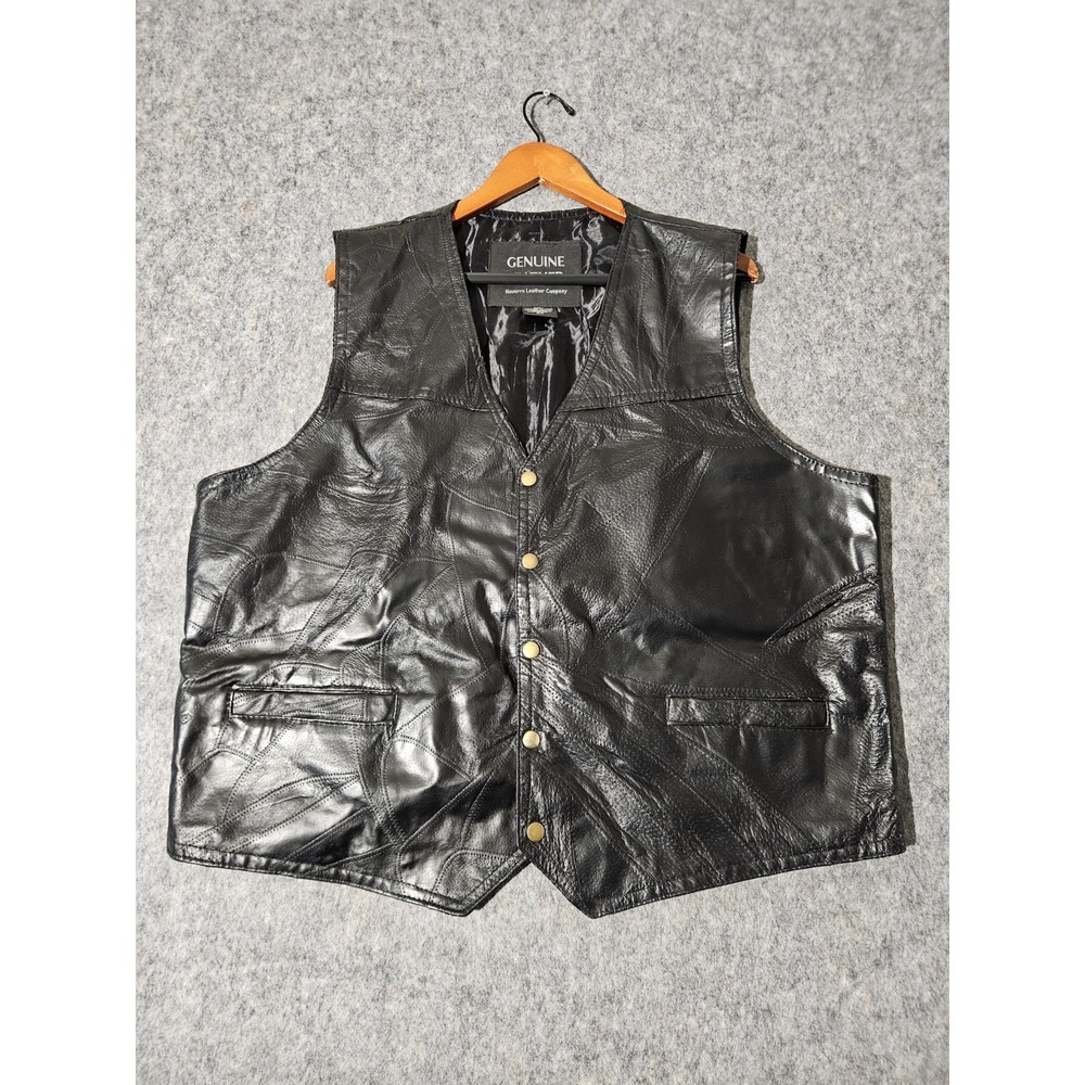 Navarre Leather Company Mens Genuine Leather Black Biker Vest Size 2X